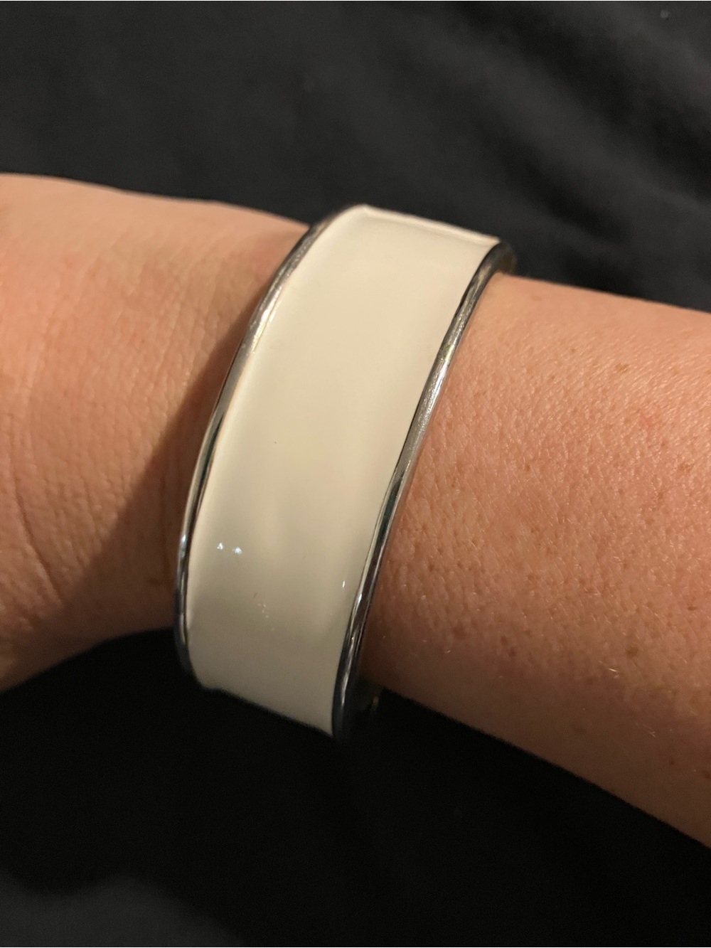 White Enamel Silver-Tone Cuff Bracelet